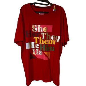 Womens Pride T Shirt Large LGBTQ+ Red She Her They Them He Him Us NEW